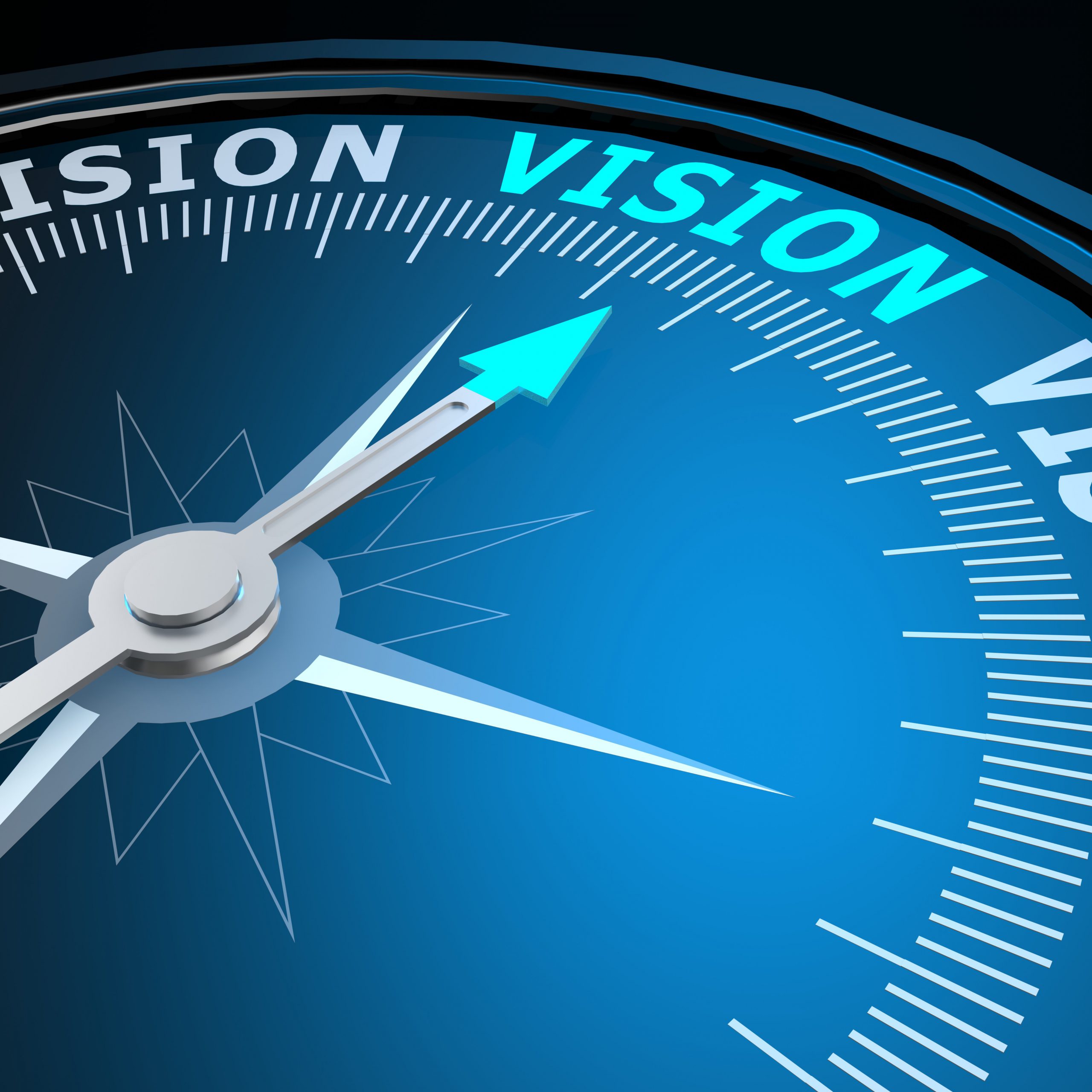 Vision word on compass image with hi-res rendered artwork that could be used for any graphic design.